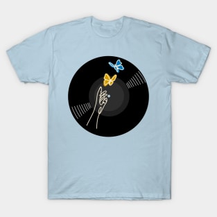 Vinyl - Chasing butterflies minimalist line art T-Shirt